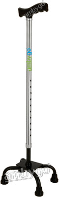 Ambygo Quadripod Height Adjustable ALUMINIUM (Silver Anodised) S-Shaped Walking Stick