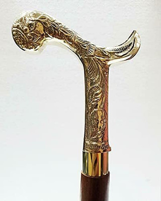 iconartsy Golden Brass Head Handle Wooden Walking Cane Stick Stylish Walking Stick