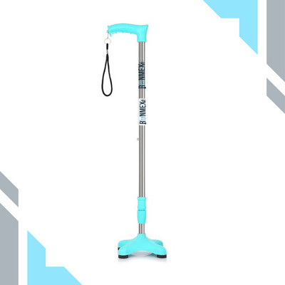 RUNMEX C-Green Comfortable Grip Walking Stick – PVC Quad Base for Stability Walking Stick