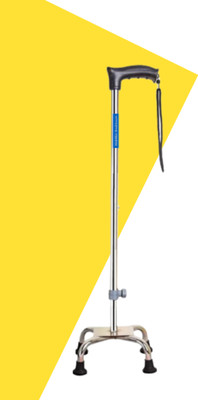 MAHIKA Healthcare Stainless Steel Quadripod L Shape Crutches Walking Stick