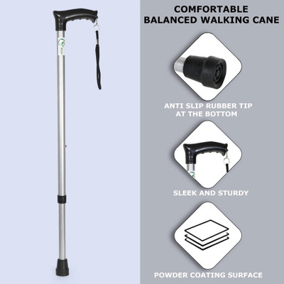 RCSP Walking Stick Silver L Shape dori Hang Height Adjustable Old Men & Women Walking Stick