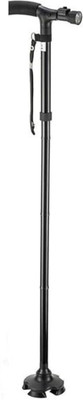 ELIE INDIA Twin grip Multi-function LED Folding Walking stick Triple Head Pivot Base Walking Stick
