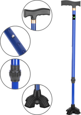 Dr. TORSO Blue Quadpod I Walking Stick with Self Standing Base and Adjustable Height Walking Stick