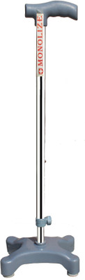 MONOLIZE 4 Leg Quadripod Chroome Height Adjustable Old People Walking Stick
