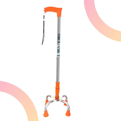 RUNMEX Chrome Dori 4-Leg Walking Stick – Orange Base & Comfortable Grip Walking Stick