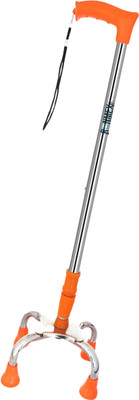 RUNMEX Anti-Slip 4 leg Orange Chrome Dori LightWeight & Adjustable for Comfort - Walking Stick