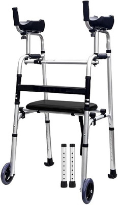 LACOPINE Upright Foldable Height Adjustable Walker With Removable Armrest For Senior Walking Stick
