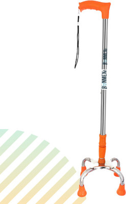 RUNMEX Height Adjustable 4-Leg Walking Stick with Chrome Dori Orange Base Walking Stick
