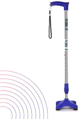 RUNMEX Blue Non-Slip 4-Leg PVC Base Walking Stick – Strong Support Walking Stick