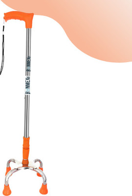 RUNMEX Height Adjustable Walking Stick – Broad Base Chrome Dori, Orange, Non-Slip Walking Stick