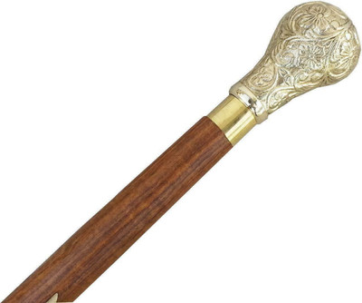 Hasan Handicraft Antique Vintage Designer Brass Victorian Head Handle Wooden Walking Stick Cane Walking Stick