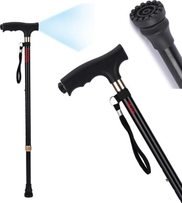 IWALK Aluminum Imported Walking Sticks with Torch/Led Light for Men & Women Black Walking Stick