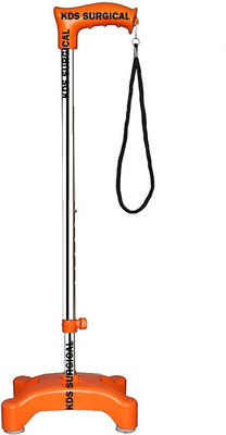 KDS SURGICAL 4 Leg chrome Orange Height Adjustable Men/Women/Old Age People Walking Stick
