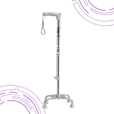 RUNMEX Walking Stick with Chrome Dori Grey Quad Base – Adjustable Walking Stick
