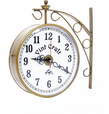 VintCraft Analog 25.5 cm X 25.8 cm Wall Clock(Gold, With Glass, Double-Sided)