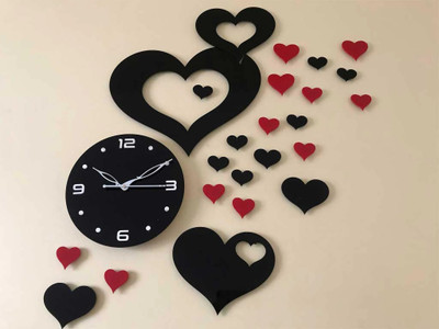 SheShagun Analog 55.88 cm X 76.2 cm Wall Clock(Black, Red, Without Glass, Standard)