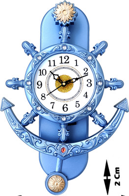 Ava creation Analog 36 cm X 26 cm Wall Clock(Blue, With Glass, Pendulum)