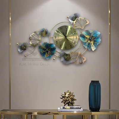 ARTIST AURA Analog 82 cm X 52 cm Wall Clock(Multicolor, Gold, Without Glass, Standard)