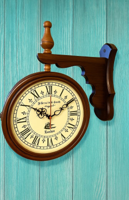 Piru Analog 36 cm X 36 cm Wall Clock(Brown, Multicolor, With Glass, Double-Sided)