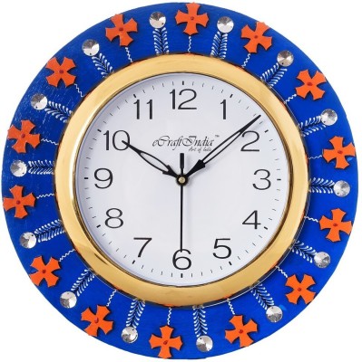 eCraftIndia Analog 30 cm X 31 cm Wall Clock(White, Blue, With Glass, Standard)