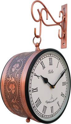 Karo Analog 21 cm X 21 cm Wall Clock(Gold, With Glass, Station Clock)