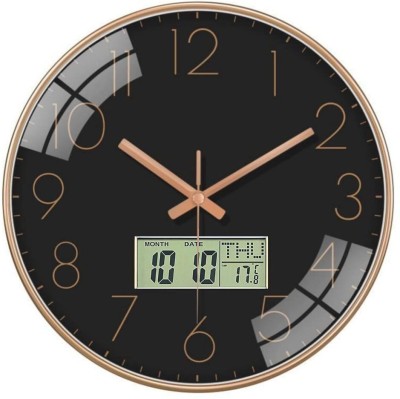AshandRoh Analog-Digital 32 cm X 32 cm Wall Clock(Black, Gold, With Glass, Standard)