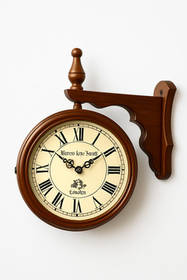Piru Analog 40 cm X 30 cm Wall Clock(Brown, Multicolor, With Glass, Double-Sided)