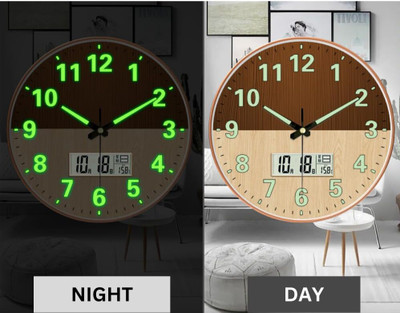 AshandRoh Analog-Digital 32 cm X 32 cm Wall Clock(Brown, With Glass, Standard)