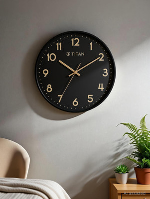 Titan Analog 30 cm X 30 cm Wall Clock(Black, With Glass, Station Clock)