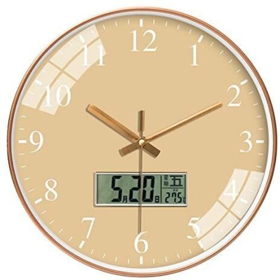 KHOCHAMA Analog-Digital 32 cm X 32 cm Wall Clock(Yellow, Gold, With Glass, Standard)