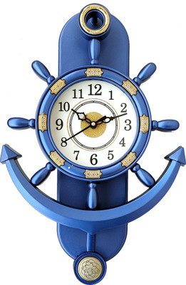 GrabBasket Analog 38 cm X 26 cm Wall Clock(Blue, Gold, With Glass, Pendulum)