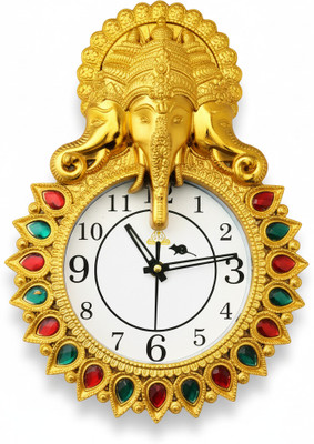 Digistore Analog 31 cm X 24 cm Wall Clock(Gold, With Glass, Standard)