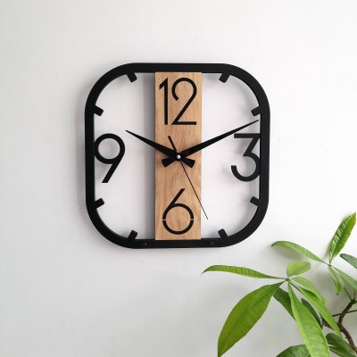 Qeznef Analog 30 cm X 30 cm Wall Clock(Black, Brown, Without Glass, Standard)