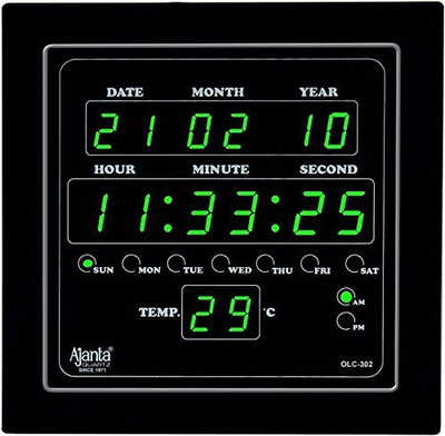 TIMEZONE Nano Glass for Digital Green Led Square Wall Clock Olc - 302 (25.4 Cm X 25.4 Cm X 3.5 Cm)(Glass) - Copy (4)(Pack of 1)