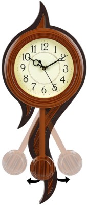 Att'z Analog 52 cm X 22 cm Wall Clock(Brown, With Glass, Pendulum)