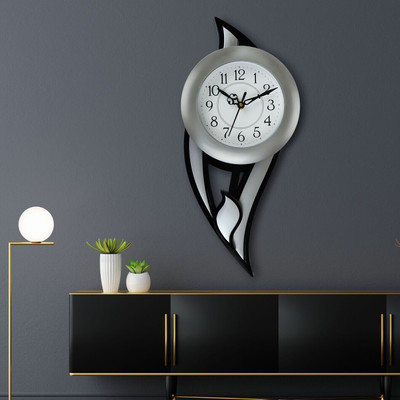 Att'z Analog 42.5 cm X 17.5 cm Wall Clock(Silver, Black, White, With Glass, Pendulum)