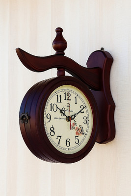 Piru Analog 36 cm X 36 cm Wall Clock(Brown, Multicolor, With Glass, Double-Sided)