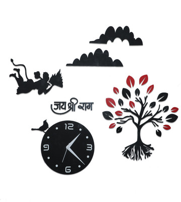 SheShagun Analog 33 cm X 17.5 cm Wall Clock(Black, Without Glass, Standard)
