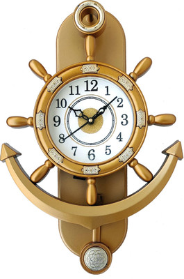 Ava creation Analog 36 cm X 26 cm Wall Clock(Gold, With Glass, Pendulum)