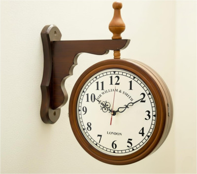 Piru Analog 34 cm X 30 cm Wall Clock(Brown, Multicolor, With Glass, Double-Sided)