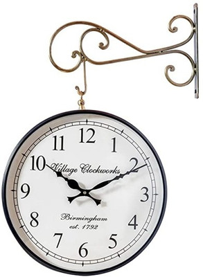 Crafted Wonders Analog 20 cm X 20 cm Wall Clock(Gold, With Glass, Double-Sided)