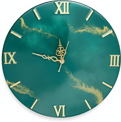 NANDAK DECORS Analog 60 cm X 60 cm Wall Clock(Green, Gold, Without Glass, Standard)