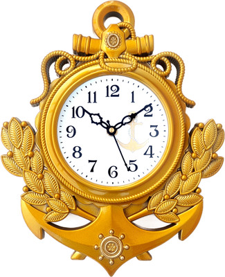 GrabBasket Analog 31 cm X 24 cm Wall Clock(Gold, With Glass, Standard)