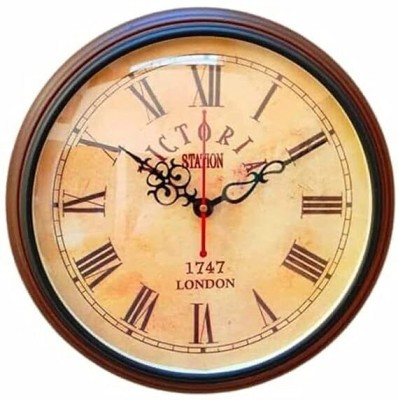 Husain Analog 30.48 cm X 30.48 cm Wall Clock(Brown, With Glass, Standard)