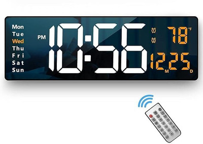 SHREVI IMPEX Digital White Orange wall Clock Rectangle With LED Display Clock