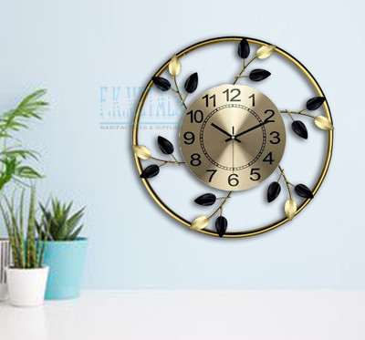 F K Metals Analog 35 cm X 35 cm Wall Clock(Gold, Without Glass, Standard)