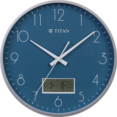Titan Analog-Digital 30.5 cm X 30.5 cm Wall Clock(Silver, With Glass, Standard)