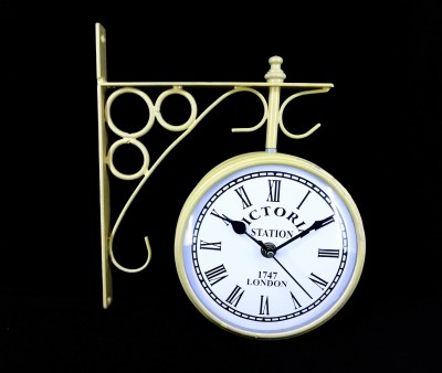 V A Antiques Analog 30 cm X 16 cm Wall Clock(Yellow, With Glass, Station Clock)