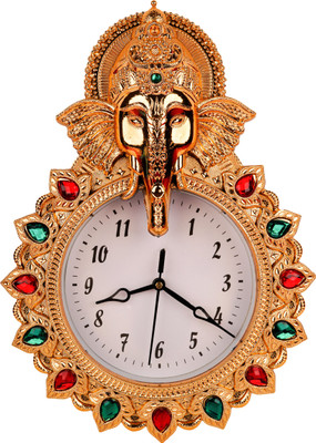 Sigaram Analog 34 cm X 24 cm Wall Clock(Gold, With Glass, Standard)