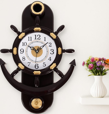 Ava creation Analog 38 cm X 26 cm Wall Clock(Brown, Maroon, With Glass, Standard)